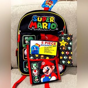 Super Mario 5 Piece Backpack / Book-bag Set
